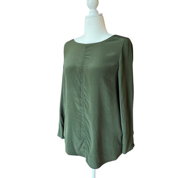 Banana Republic 100% Silk Long Sleeve Blouse Women's Size M Olive Green Fall Lux - Picture 4 of 9